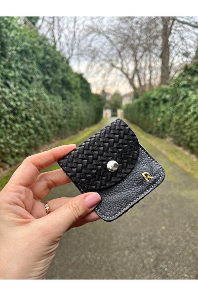 Pinkylola R Harf Detaylı Kare Model Siyah Örme Süet & Hakiki Deri Airpod Kılı...