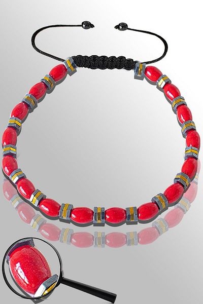 Tesbih Atölyesi Certified Gold Silver Hematite Coral Stone Bracelet - Adjustable