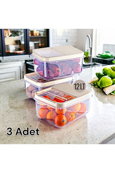 Nesto Home 12 Lt Multi-Purpose Food with Easy Sliding Lid, Pulses and Etc. Storage Container 3 Pieces