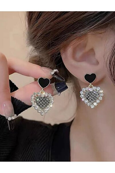 Accessories Moon Home Collection Siyah Kalpli Taş Detay Kadın Küpe