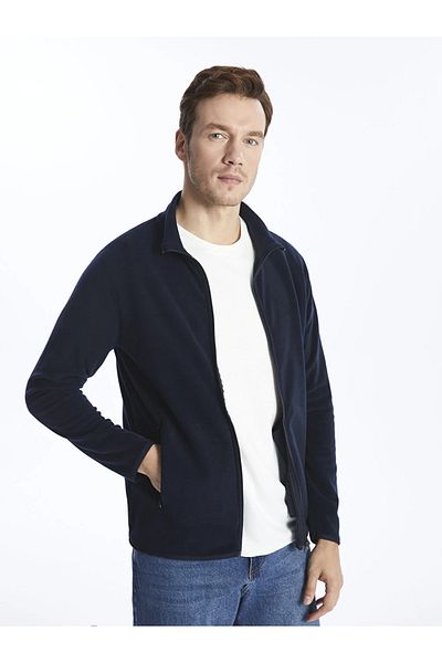 LC Waikiki Classic Stand Collar Long Sleeve Men's Fleece Cardigan