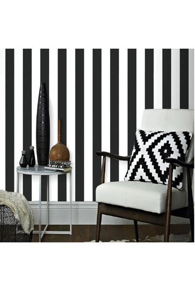 CNGZSHOP 7950 Kalın Çizgili Siyah Beyaz Duvar Kağıdı 52 Cm x 10 Metre