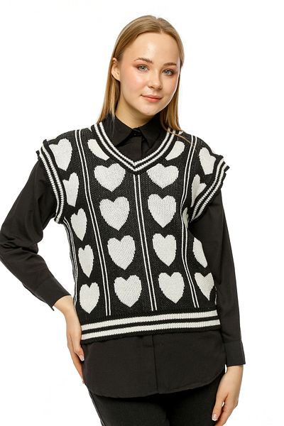 MA ananas Black and White Patterned Crop Sweater
