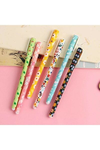 YEŞİL KIRTASİYE Set of 6 Colorful Floral Patterned Pens - Gel