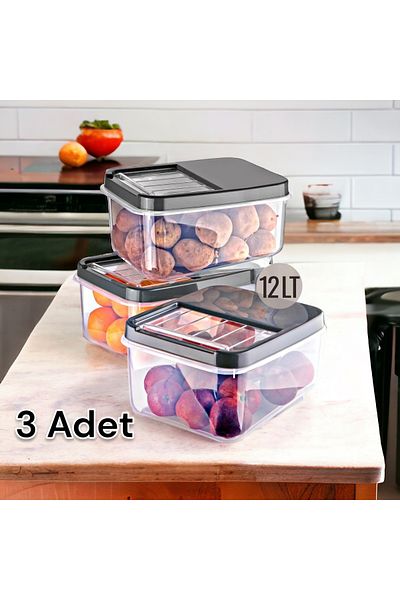 Nesto Home 12 Lt Multi-Purpose Food with Easy Sliding Lid, Pulses and Etc. Storage Container 3 Pieces