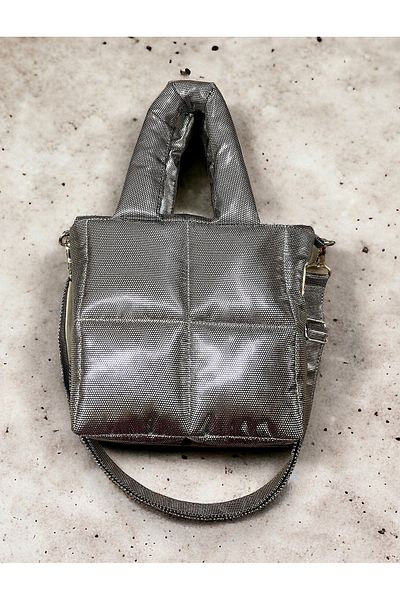 Nuggita Women's Bag Shiny Honeycomb Gray - Piccolo Quadrato - Waterproof Puff Fabric