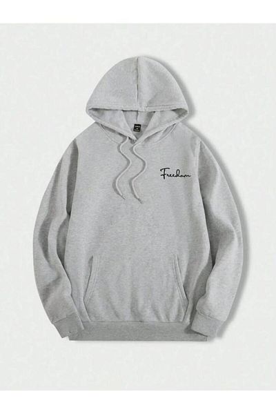 Khione Φούτερ με κουκούλα Unisex Grey Freedom με στάμπα με κουκούλα