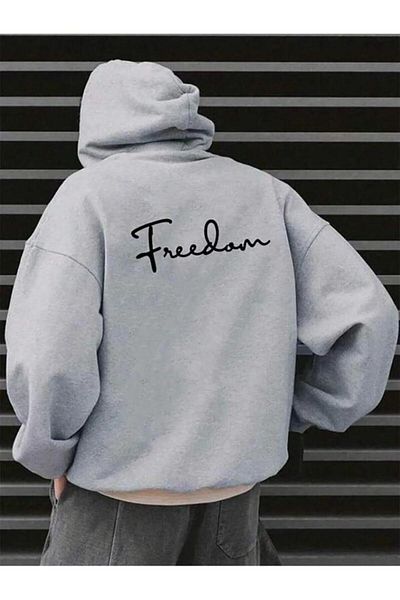 Khione Φούτερ με κουκούλα Unisex Grey Freedom με στάμπα με κουκούλα