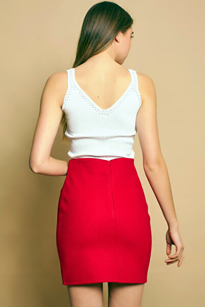 MissKybele Kaşe Yüksek Bel Fermuar Kapamalı Kışlık Kalın Hafif Likralı Mini Kalem Etek