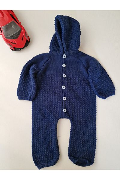 Butik Hobby Cafe 3-6 Months Hand Knitted Hooded Baby Rompers