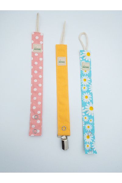 Le Petite Histoire 3-Piece Pacifier Strap - Pacifier Chain 100% Cotton - Washable