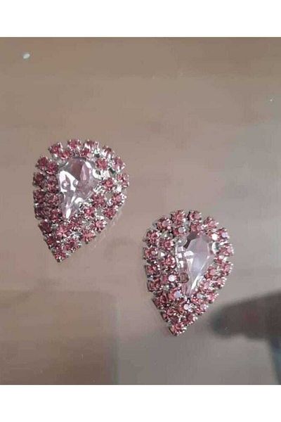 İMREN AKSESUAR 2.5 cm Metal Pink Button with Crystal Stones 2 Pieces