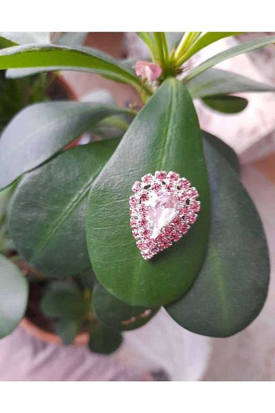 İMREN AKSESUAR 2.5 cm Metal Pink Button with Crystal Stones 2 Pieces