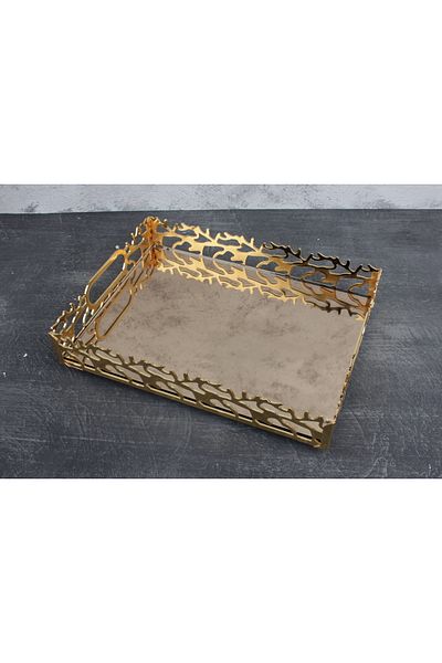 Leila Çınar Presentation Colored Mirrored Gold Tray 20x28 Cm