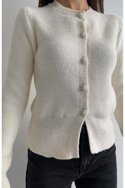 fujya BICYCLE COLLAR BUTTON DETAIL SOFT KNIT CARDIGAN