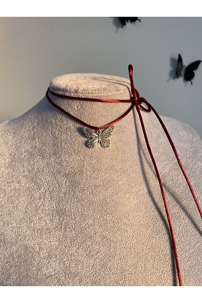 Pinky Lady string butterfly choker necklace