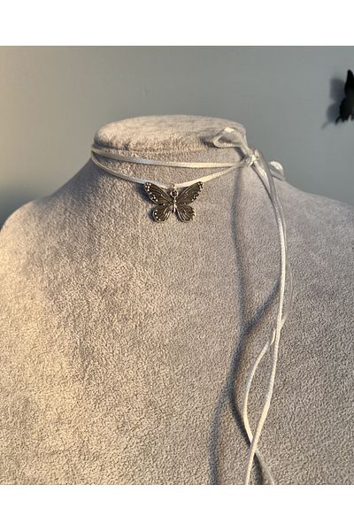 Pinky Lady string butterfly choker necklace