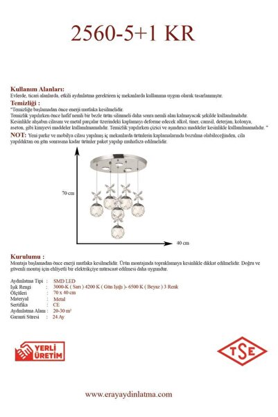 Eray Aydınlatma 2560-5+1 6 Li Krom Led Avize