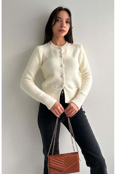 fujya BICYCLE COLLAR BUTTON DETAIL SOFT KNIT CARDIGAN