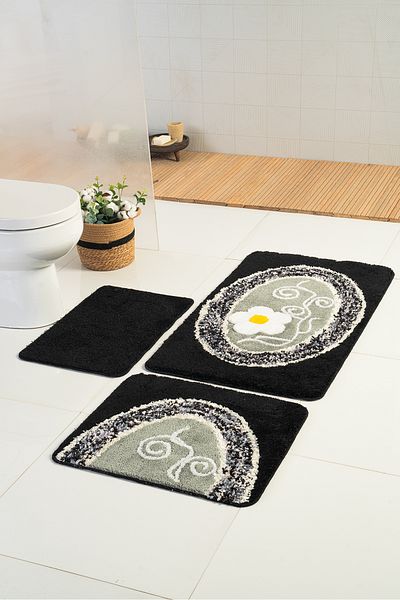 VONALDI HOME Черно масивно туфтинг - комплект от 3 тоалетни чинии