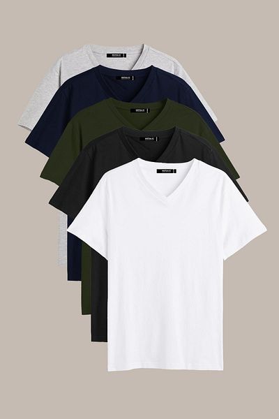 COMEOR Men's Multi-Colored T-Shirt Regular Fit Relaxed Fit V-Neck 5-Piece Basic T-Shirt Pack