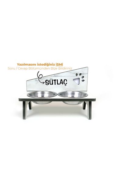 RealWood Water Resistant Wooden Steel Bowl Custom Name Printed Cat-Dog Food and Water Bowl Stand