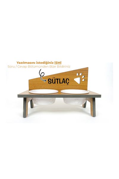 RealWood Water Resistant Wooden Ceramic Bowl Custom Name Printed Cat-Dog Food and Water Bowl Stand