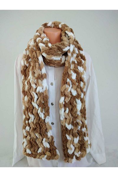 RELYA Unisex Καφέ Πλεκτό Χέρι Μαλακό Ζιγκ-ζαγκ Μοντέλο Μάλλινο Φουλάρι Πλάτος 20 εκ. Μήκος 200 εκ.