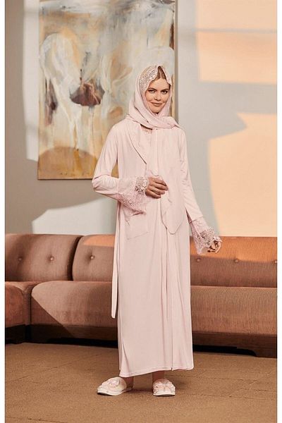 ByLohusa Mecit Pink Pregnant Puerperal Set with Hijab 1924