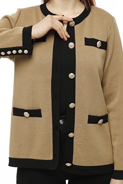 trikobis GOLD BUTTON DETAIL STEEL KNITTED WOOL Knitwear Cardigan