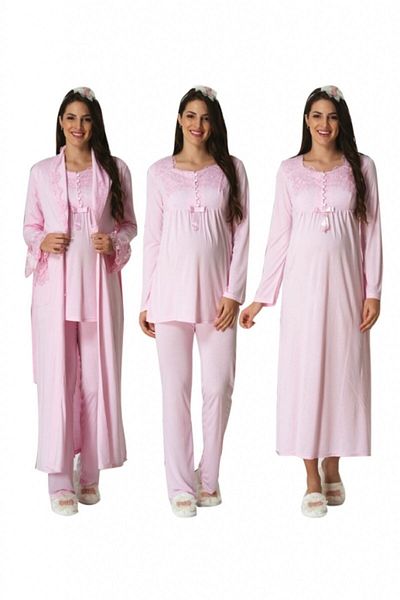 HAMİLE ÇARŞISI Mecit 4 Piece Ecru Maternity Maternity Set 1924