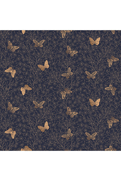 Dekoros Antrasit Üzeri Gold Kelebekli Yapışkan Folyo, Dekoratif Su Geçirmez Kaplama Kağıdı 1304