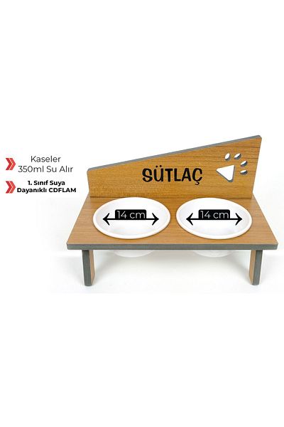 RealWood Water Resistant Wooden Ceramic Bowl Custom Name Printed Cat-Dog Food and Water Bowl Stand