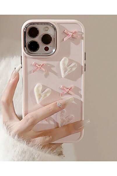 MİRAZ TASARIM حافظة آيفون 15 بروماكس ثلاثية الأبعاد على شكل قلب وفيونكة