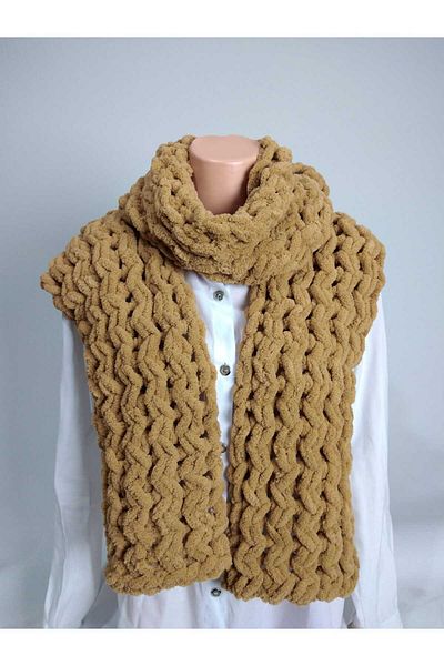 RELYA Unisex Cinnamon Puffy Πλεκτό Χέρι Μαλακό Ζιγκ-ζαγκ Μοντέλο Μάλλινο Φουλάρι Πλάτος 20 cm Μήκος 200 cm