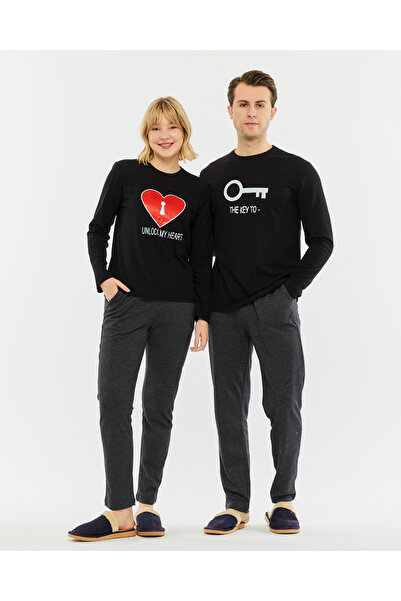 YHGTEKSTİL Çiftlere Özel Kombin Kalbimin Anahtarı Pijama Takımı