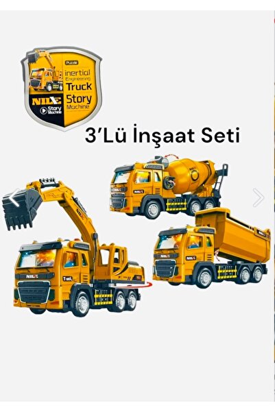 PeriYedi 3 'Lü Oyuncak metal araç İnşaat Araçları Işıklı Sesli Tır Seti seti