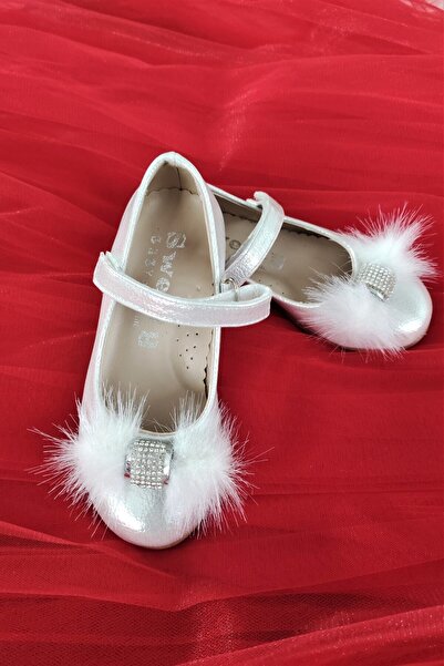 ABİYEKİDS Gümüş Renk Tüylü Kızçocuk Babet