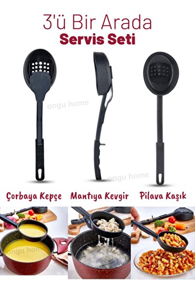 ongu home 3'ü Bir Arada Servis -hem Kepçe Hem Kaşık Hem Kevgir Servis Seti 3 ...