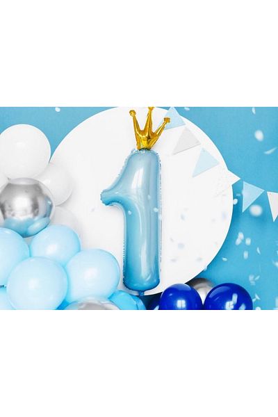 Çemrek Süs Parti Blue 1 year old foil balloon and chain set 51 Pieces of balloons