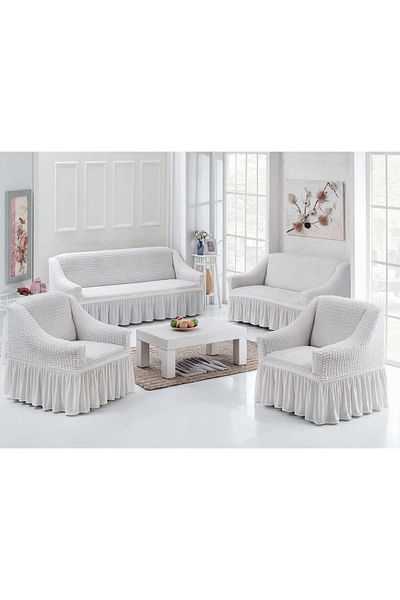 Gerbera Home Collection Set huse pentru canapea înfășurate albe - 3/3/1