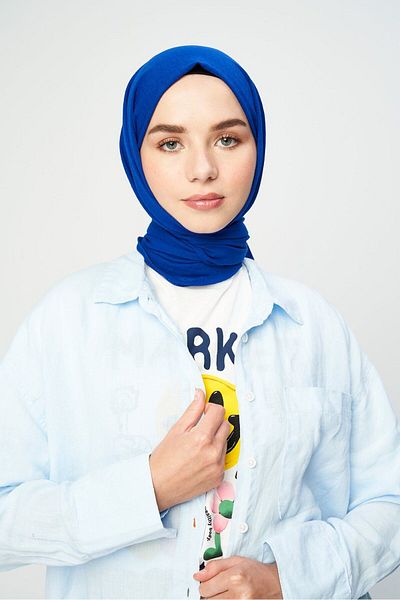 Modakaşmir Kraş Βαμβακερό Σάλι Saks Blue