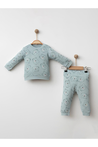 Rise Raba Baby 100% Cotton Teddy Bear Patterned 2-Piece Bodysuit and Pants Se...