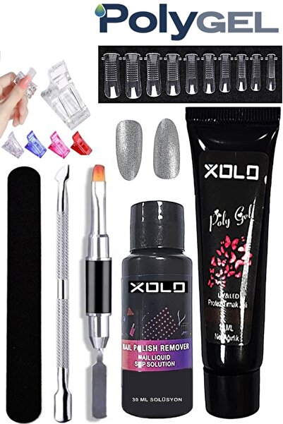 xolo 8 Farklı Parça Ev Tipi - Salon Profesyonel Kalıcı Oje Ve Simli Poly Jel Tırnak Manikür Uygulama Seti