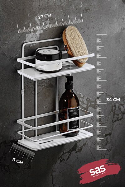 Sas Haus Ράφι ντους μπάνιου με αυτοκόλλητο 2 επίπεδα – Ρυθμιζόμενο κρυστάλλινο ράφι (κόλληση/βίδα) Λευκό-Λευκό