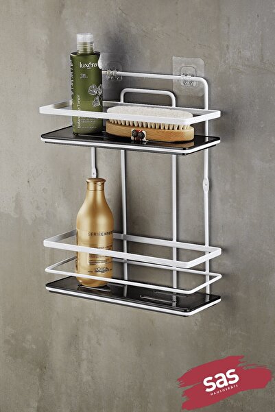 Sas Haus رف حمام لاصق مكون من طبقتين - رف كريستالي قابل للتعديل (لصق/براغي) أ...