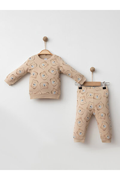 Rise Raba Baby 100% Cotton Teddy Bear Patterned 2-Piece Bodysuit and Pants Se...