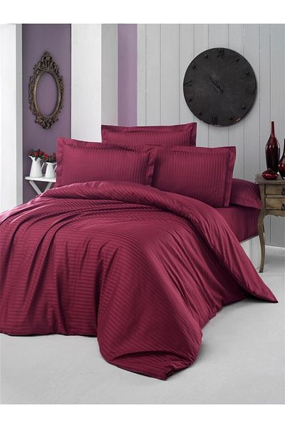 Alena Home Style Cotton Hotel Series (With Elastic Sheet) Striped Double Duvet Cover Set