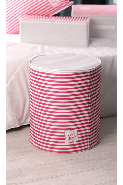 Vedsey Home Organizer 45x50 εκ. Ροζ ριγέ κυλίνδρου οργάνωσης - βρώμικα, παιχνίδια και ρούχα