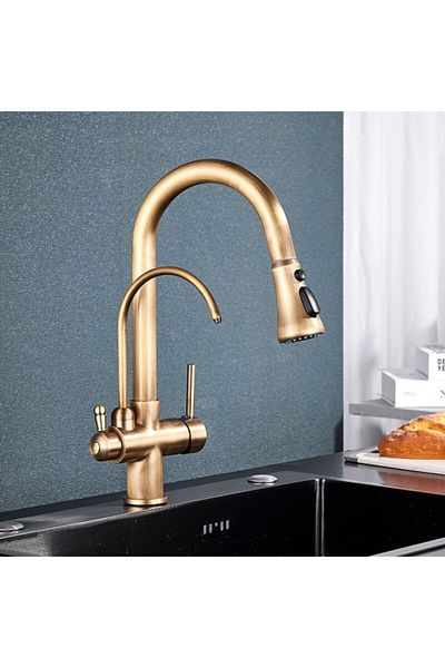 OEM Kitchen Sink Faucet with Dual Flow Water Purification Outlet and Antique Spiral New Fountain Imported 7 Years Warranty
